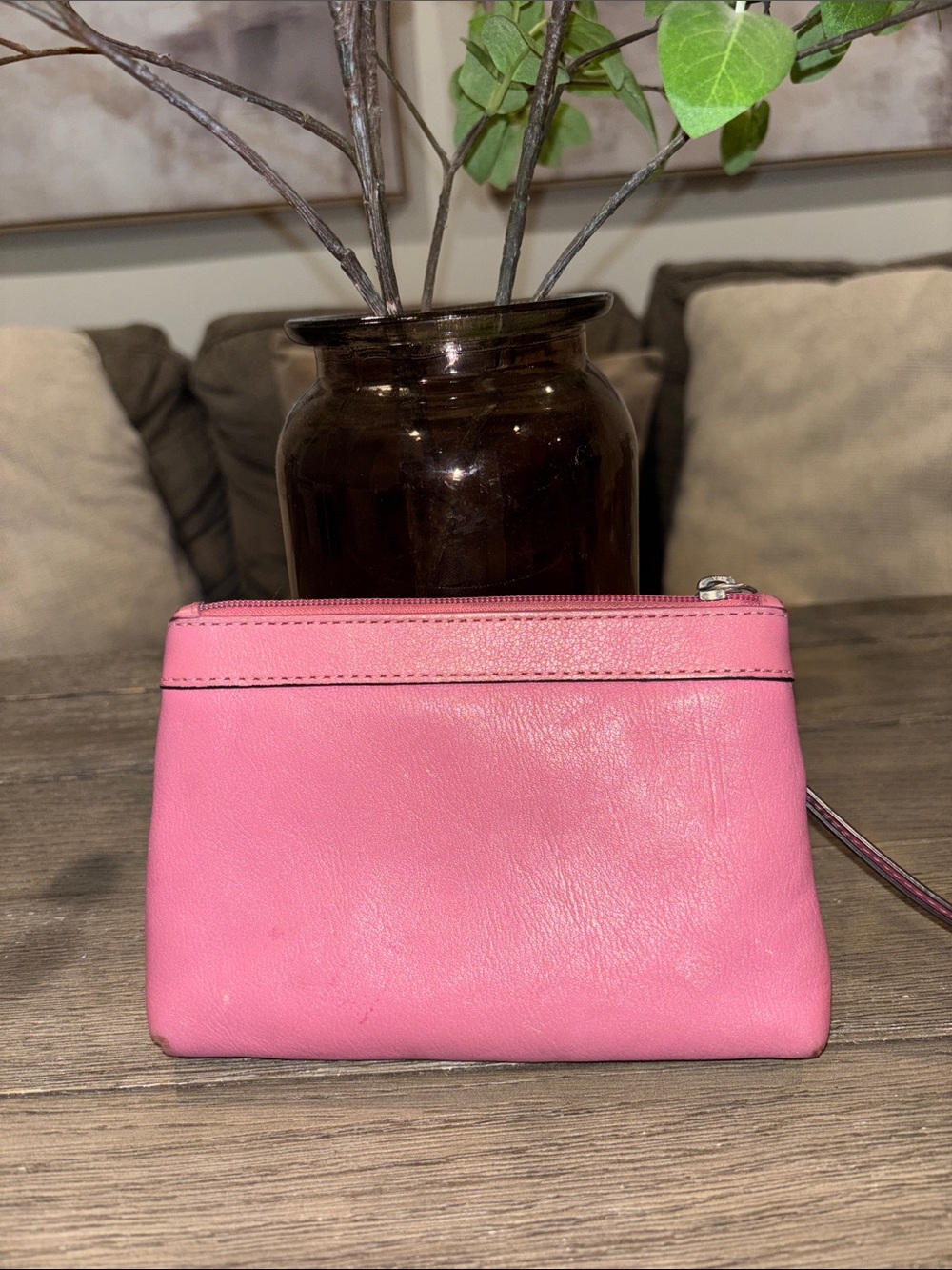 Coach Pink Leather Wristlet Clutch with Detachable Strap - Picture 3 of 4